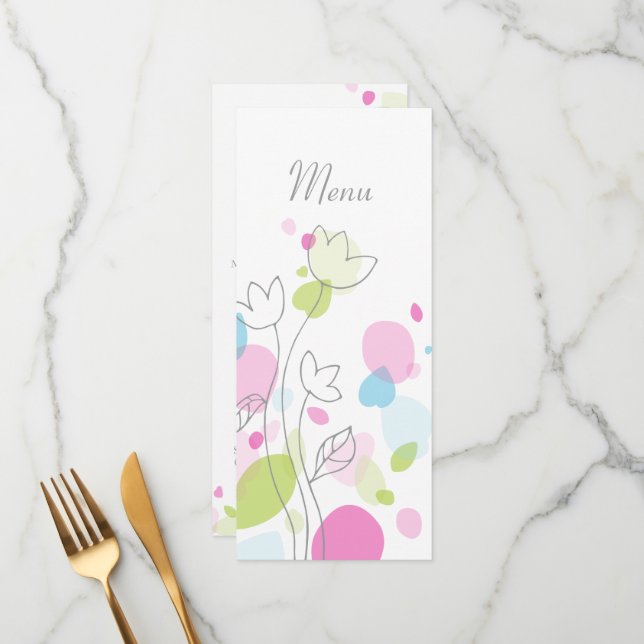 Modern confetti flower petals wedding dinner menu (Front/Back In Situ)