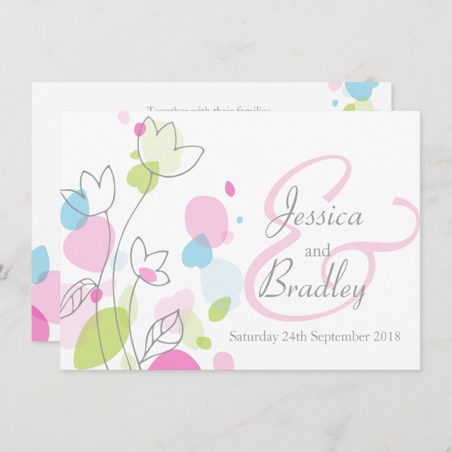 Modern confetti flower petals wedding invite (Front/Back)
