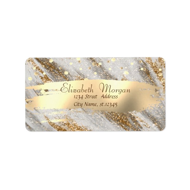 Modern Confetti,Gold Glitter Brush Stroke Label (Front)