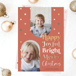 Modern Confetti Happy Joyful Bright Two Photo Arch<br><div class="desc">Send your holiday joy, cheer, and happiness to your family and friends with our fun and modern confetti rose gold foil Christmas card. Design features two photo designs in arch frames with colourful confetti with rose gold foil accents. " Happy, Joyful, Bright, Merry Christmas" is displayed in a fun design...</div>