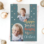 Modern Confetti Happy Joyful Bright Two Photo Arch<br><div class="desc">Send your holiday joy, cheer, and happiness to your family and friends with our fun and modern confetti rose gold foil Christmas card. Design features two photo designs in arch frames with colourful confetti with rose gold foil accents. " Happy, Joyful, Bright, Merry Christmas" is displayed in a fun design...</div>