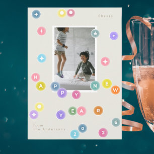 Modern Confetti Happy New Year 2026 Photo Postcard
