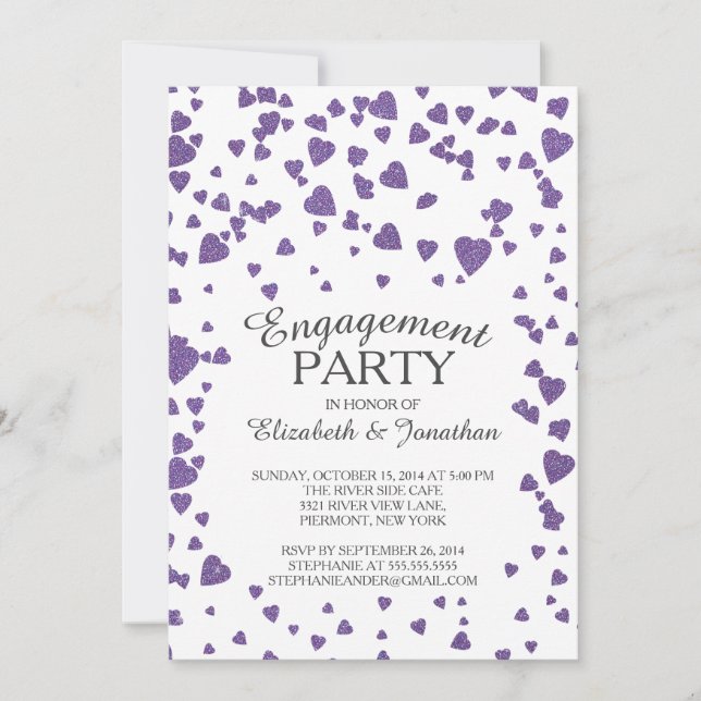 Modern Confetti Heart Engagement Party Invitation (Front)