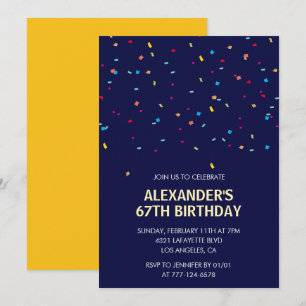 Modern Confetti Navy blue Men 67th birthday Invitation