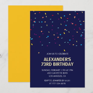 Modern Confetti Navy blue Men 73rd birthday Invitation