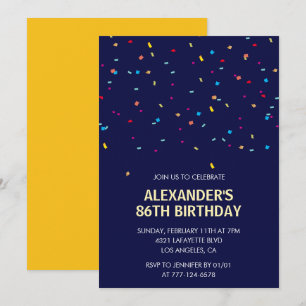 Modern Confetti Navy blue Men 86th birthday Invitation