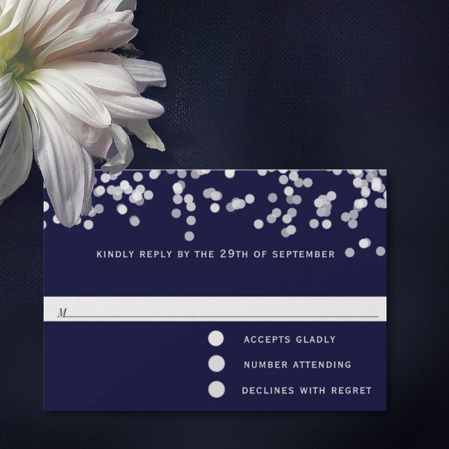 Modern Confetti Navy Shooting Stars Wedding RSVP (Creator Uploaded)
