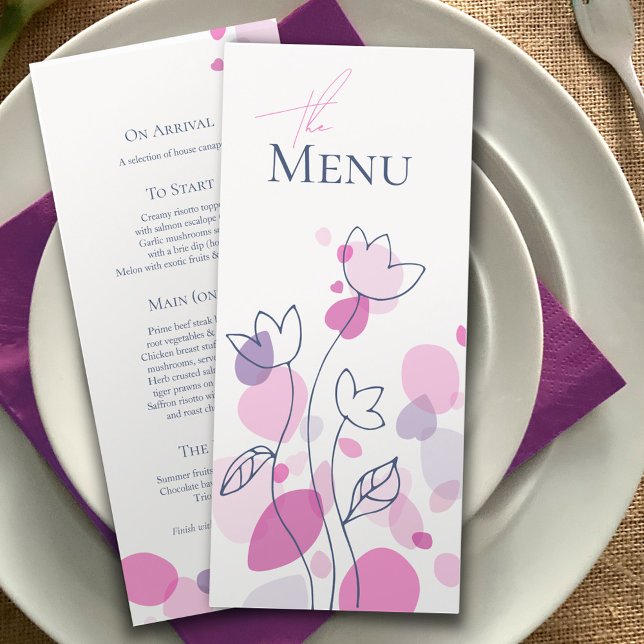 Modern confetti petals pink blue 4 course menu (Creator Uploaded)