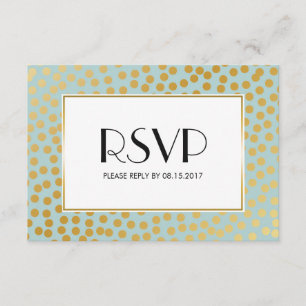 Modern Confetti Polka Dots Mint and Gold RSVP Card