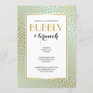 Modern Confetti Polka Dots Pattern Mint and Gold Invitation