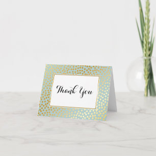 Modern Confetti Polka Dots Pattern Mint and Gold Thank You Card