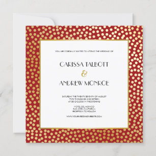 Modern Confetti Polka Dots Red and Gold Invitation