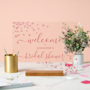 Modern Confetti Script Bridal Shower Welcome Blush Acrylic Sign