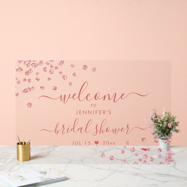 Modern Confetti Script Bridal Shower Welcome Blush Acrylic Sign (Wedding)