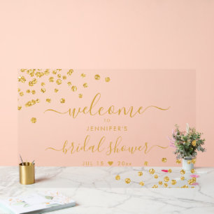 Modern Confetti Script Bridal Shower Welcome Gold Acrylic Sign