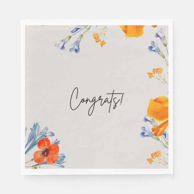  Modern Congrats Flowers Nastartium Blue Botanical Napkin (Front)