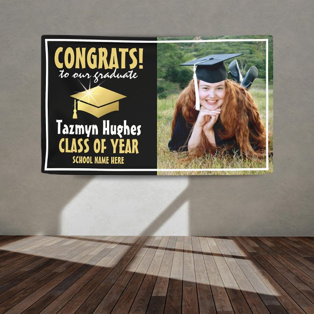 Modern Congrats! Gold 2025 Graduation Photo Banner (Creator Uploaded)