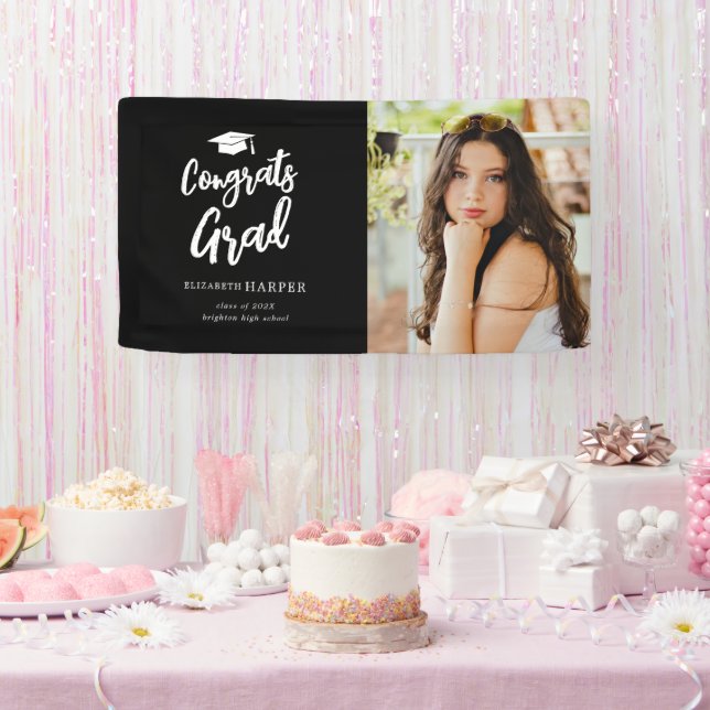 Modern Congrats Grad Brush Script Photo Graduation Banner (Party)