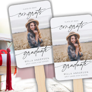 Modern Congrats Grad Graduation Script Photo  Hand Fan