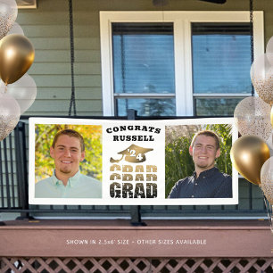 Modern Congrats Grad Name 2 Photos Black Gold Banner