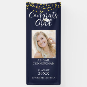 Modern CONGRATS GRAD Navy Blue Photo Banner