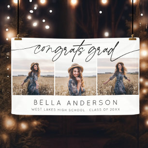 Modern Congrats Grad Script 3 Photo Collage Banner