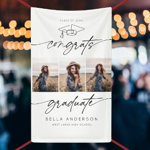 Modern Congrats Graduate Graduation Script 3 Photo Banner