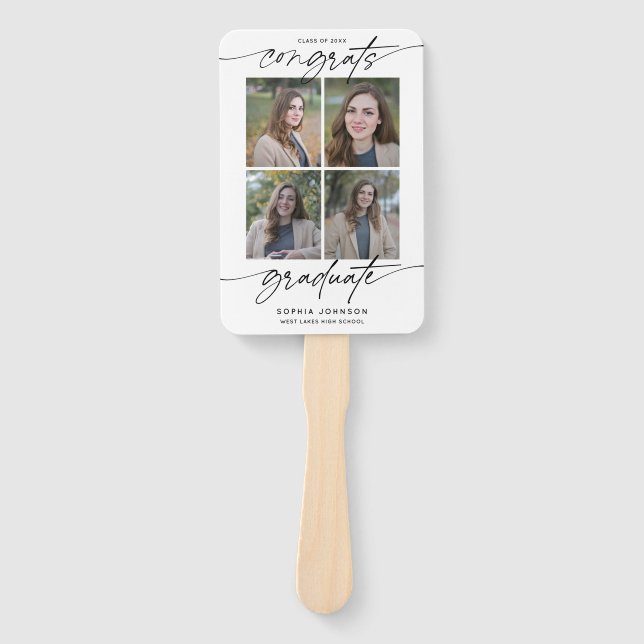 Modern Congrats Graduate Script Photo Collage Hand Fan (Front)
