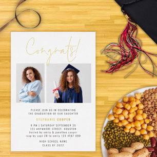 Modern Congrats Graduation 2 Photos Gold Real