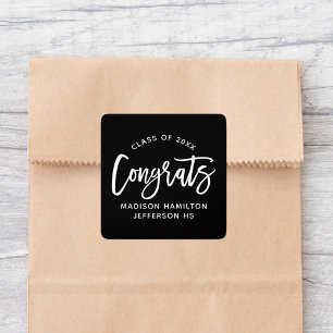 Modern Congrats Script Black Graduation Square Sticker