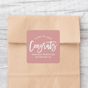 Modern Congrats Script Dusty Rose Graduation Square Sticker