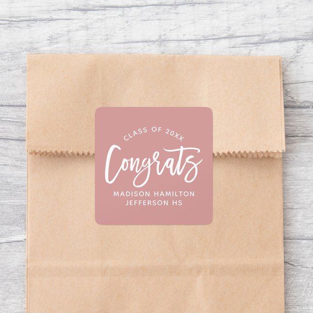 Modern Congrats Script Dusty Rose Graduation Square Sticker (Creator Uploaded)