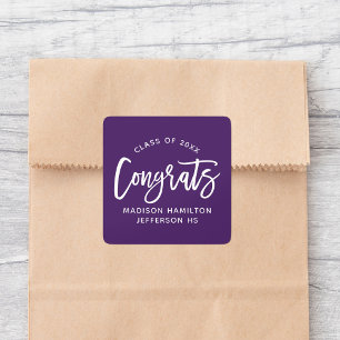 Modern Congrats Script Purple Graduation Square Sticker
