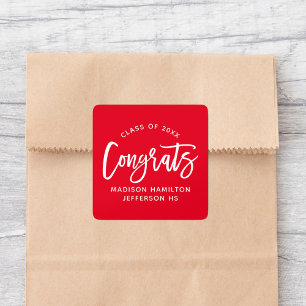 Modern Congrats Script Red Graduation Square Sticker