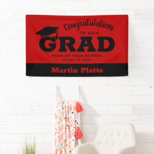 Modern Congratulations Grad Black on Scarlet Banner