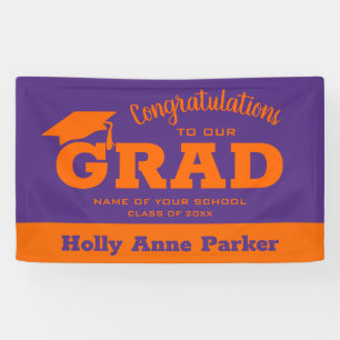 Modern Congratulations Grad Orange on Purple Banner