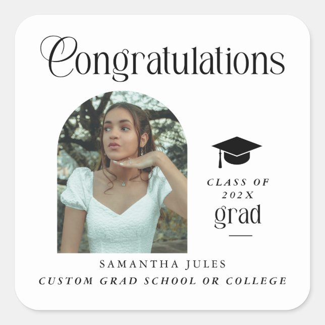 Modern Congratulations Grad Photo Graduation Arch Square Sticker (Front)