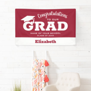 Modern Congratulations Grad White on Crimson Banner