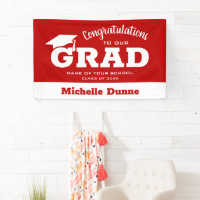 Modern Congratulations Grad White on Scarlet Red