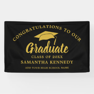 Modern Congratulations Graduate Black And Gold   Banner