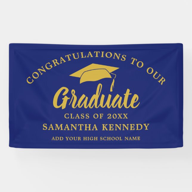 Modern Congratulations Graduate Blue And Gold   Banner (Horizontal)