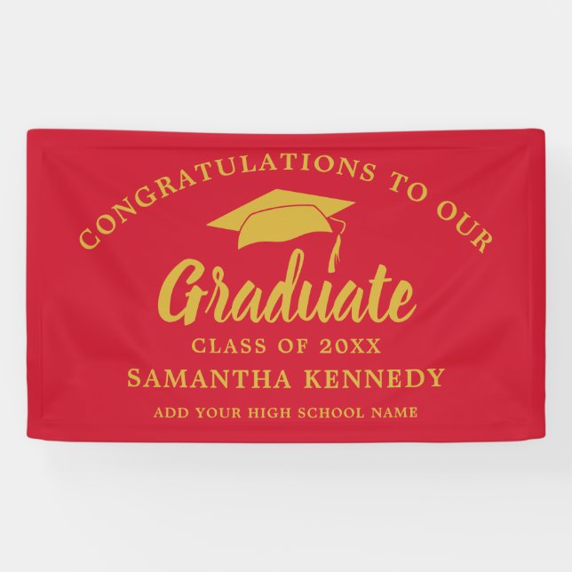 Modern Congratulations Graduate Red And Gold   Banner (Horizontal)