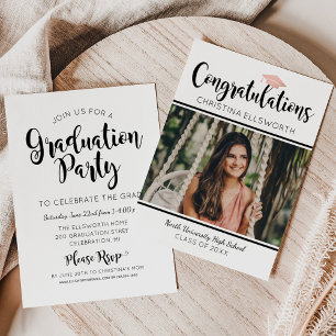 Modern Congratulations Photo Graduation Party Cap Invitation
