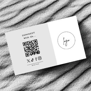 Modern Connect With us Logo QR Code Grey White Business Card