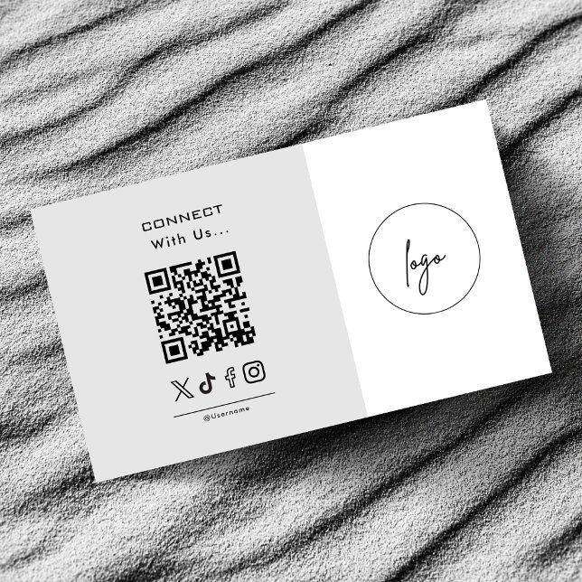 Modern Connect With us Logo QR Code Grey White Business Card (Creator Uploaded)