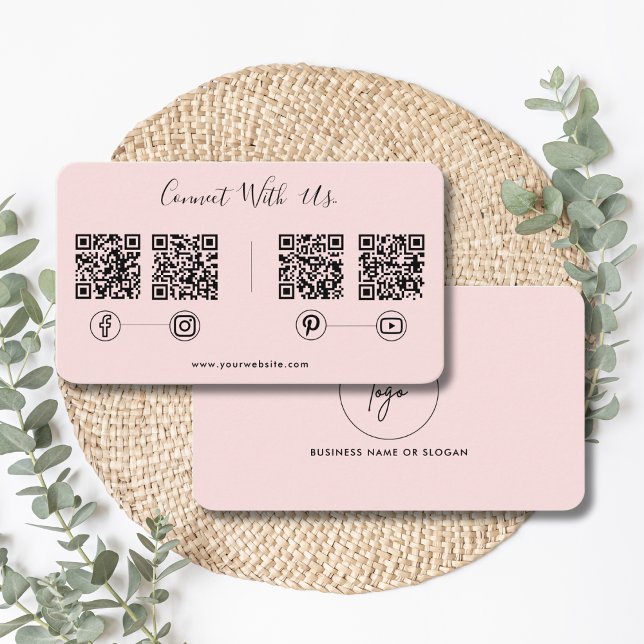  Modern Connect With Us QR Code Social Media  Pink Business Card (Creator Uploaded)