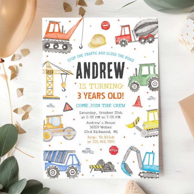 Modern Construction Birthday Invitation (Creator Uploaded)