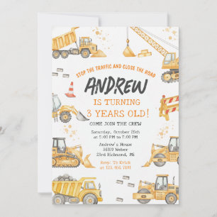 Modern Construction Birthday Party Invitation