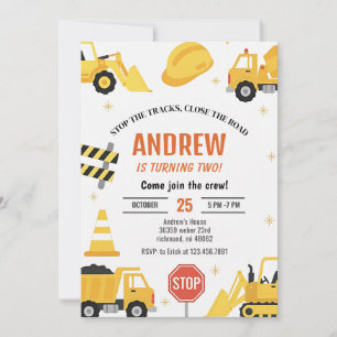 Modern Construction Birthday party Invitation boy