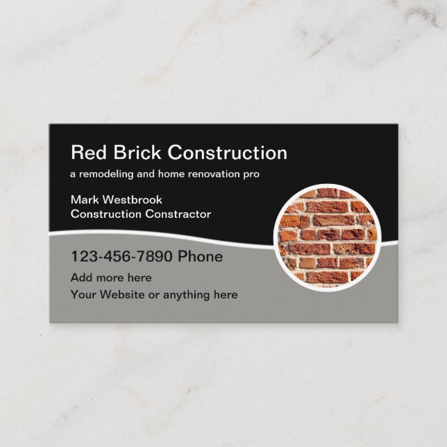 Modern Construction Constructor Editable Template Business Card (Front)